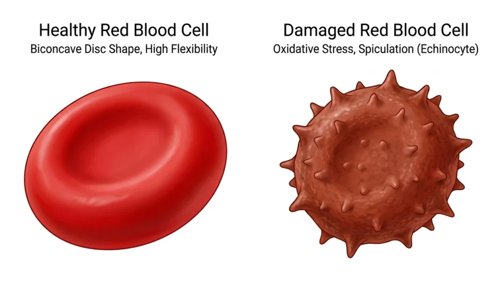 healthy vs damaged red blood cell comparison